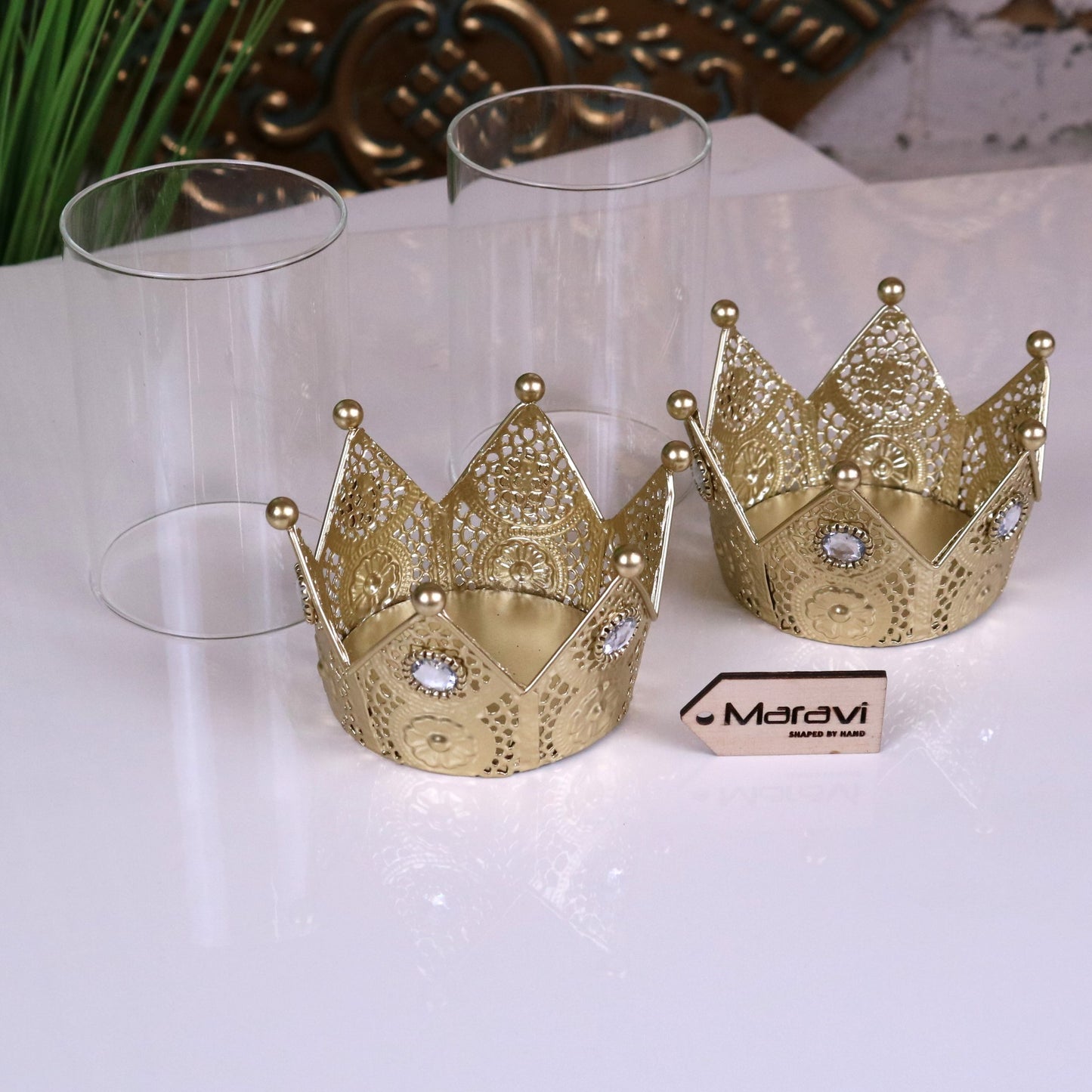 Talika Crown Candle Holder Set of 2 - Showing Glass Shades Removed