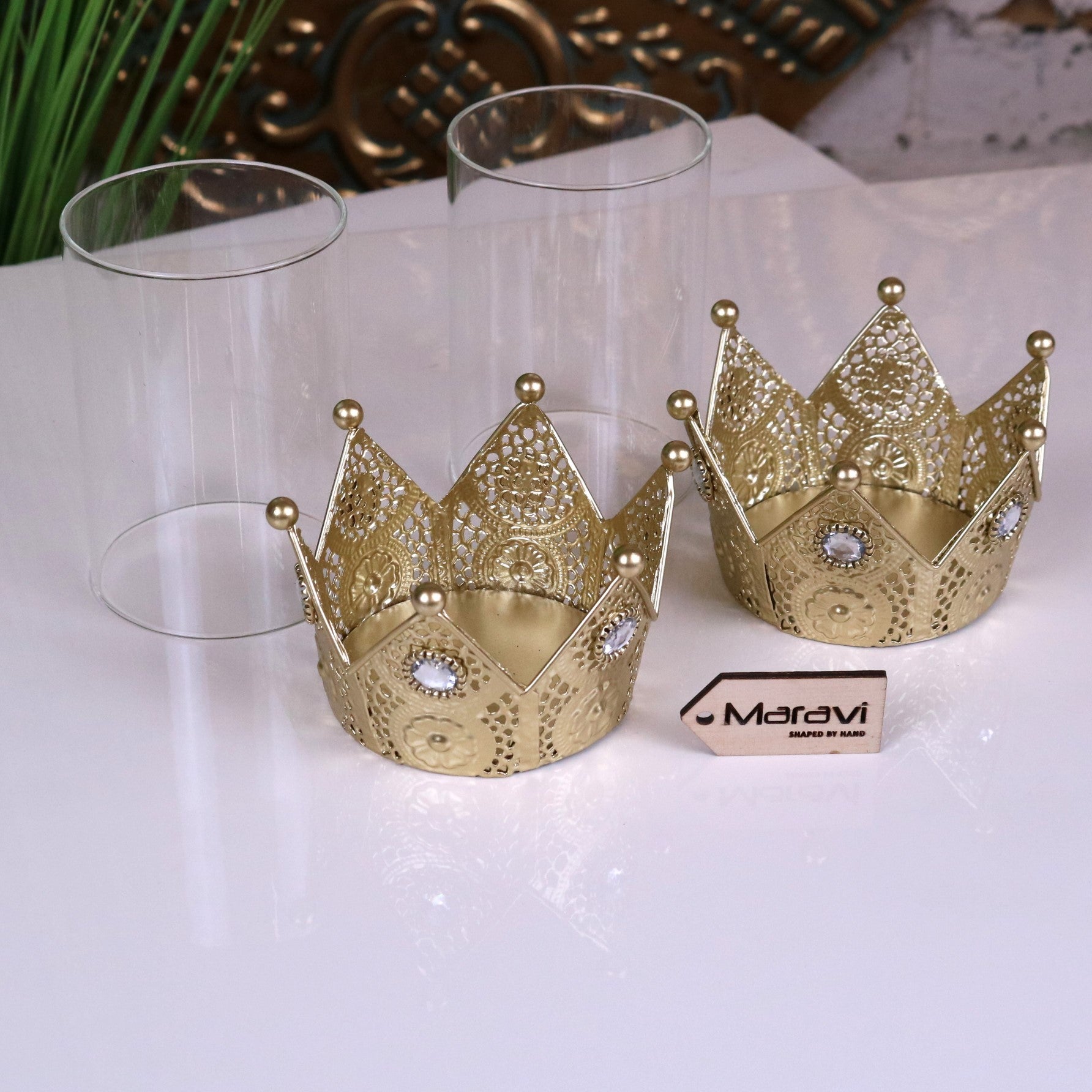 Talika Crown Candle Holder Set of 2 - Showing Glass Shades Removed