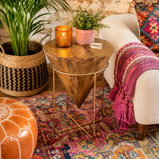 Tamia Wooden Cone Unique Side Table - Lifestyle Image