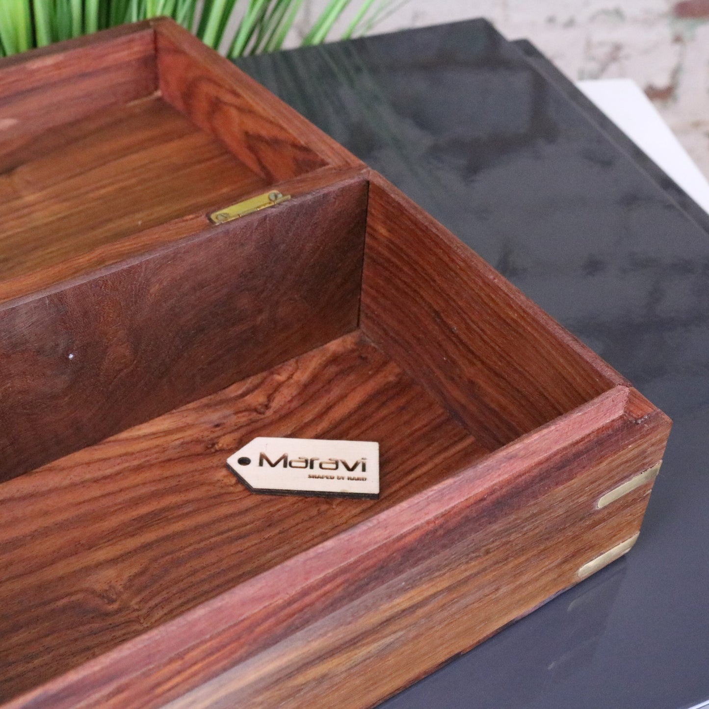 Tanika Wooden Memory Box Sheesham Wood - Opened Box Looking In Angled