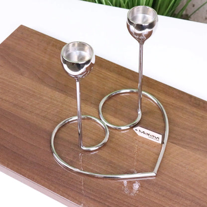 Tansari Heart Candle Holder Chrome Metal - Side View