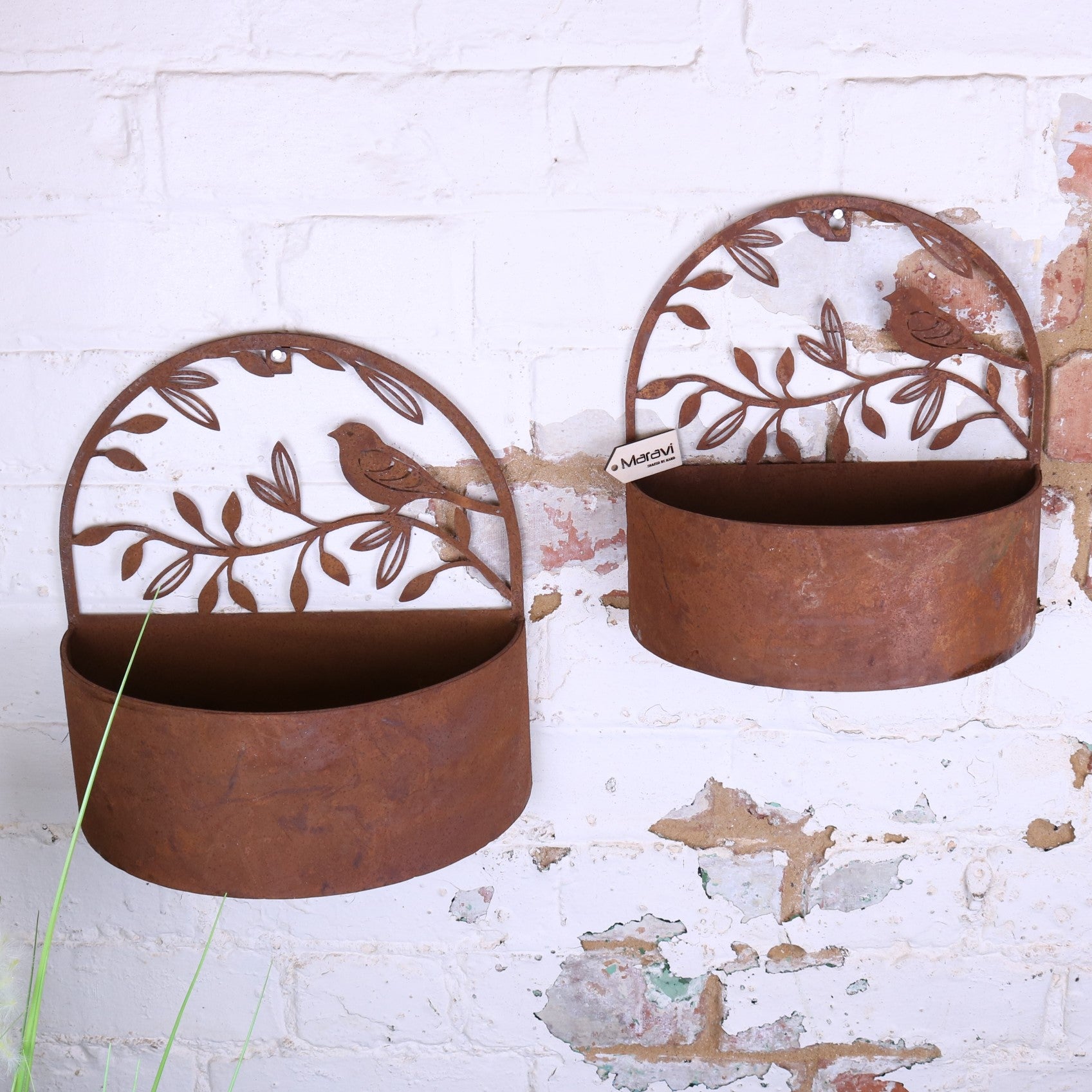 Tanu Wall Mounted Metal Planter Set Rusted Finish - Main Image