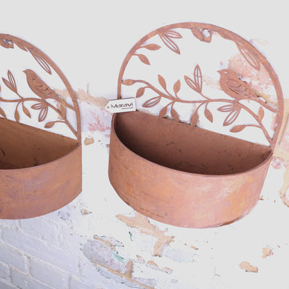 Tanu Wall Mounted Metal Planter Set Rusted Finish - Top View