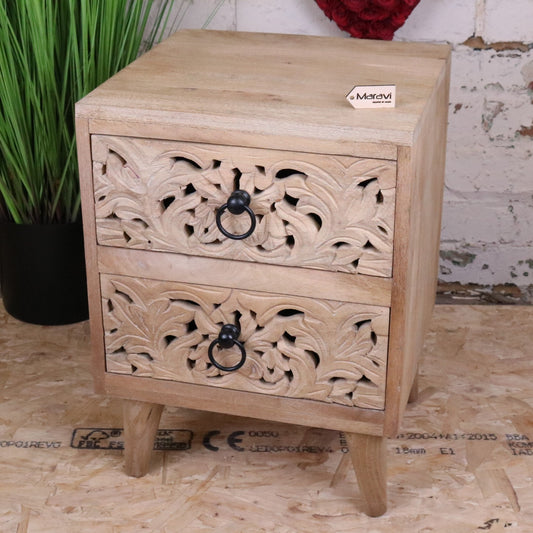 Tanura Mango Wood Bedside Cabinet 2 Drawers - Main Image