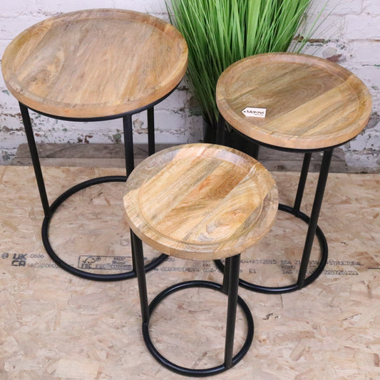 Tarika Round Mango Wood Side Tables Set of 3 - Main Image