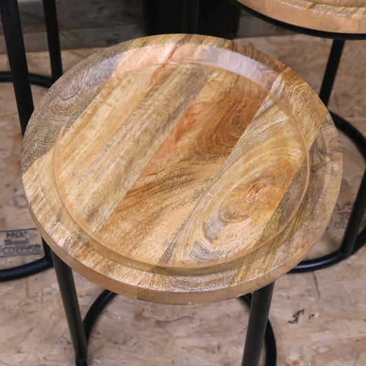 Tarika Round Mango Wood Side Tables Set of 3 - Closeup of Small Table