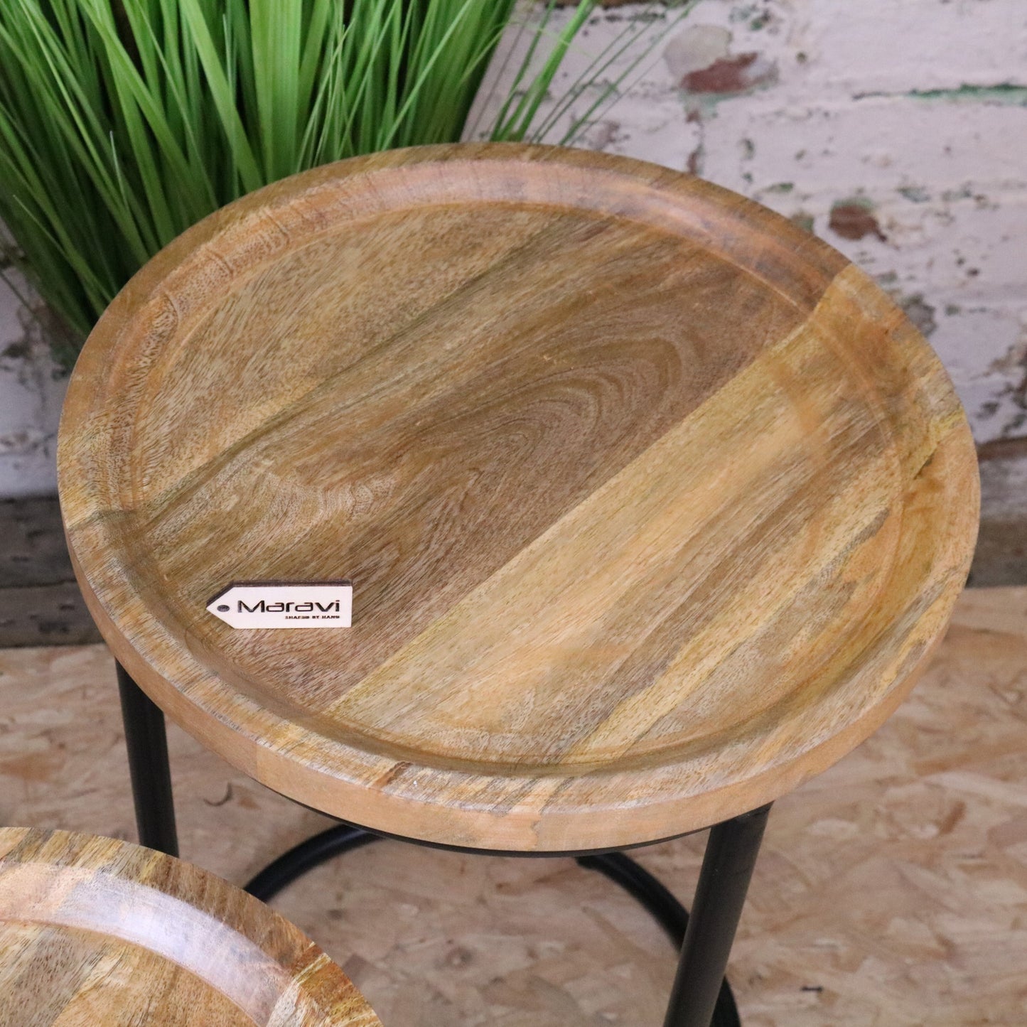 Tarika Round Mango Wood Side Tables Set of 3 - Closeup of Medium Table