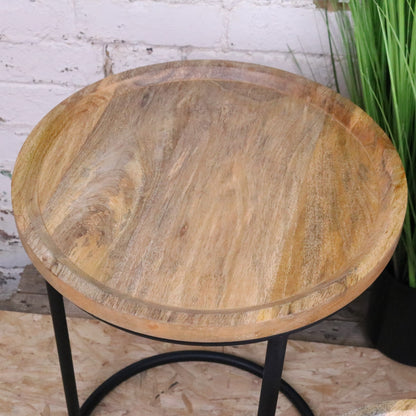 Tarika Round Mango Wood Side Tables Set of 3 - Closeup of LargeTable