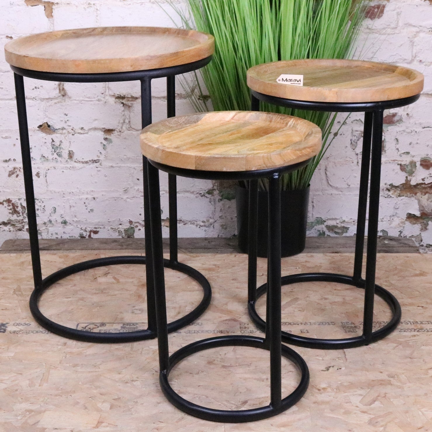 Tarika Round Mango Wood Side Tables Set of 3 - Front View
