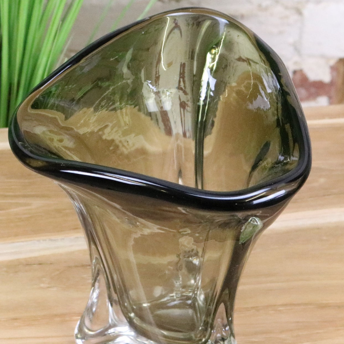 Tavira Luxury Olive Green Glass Vase - Angled Top View