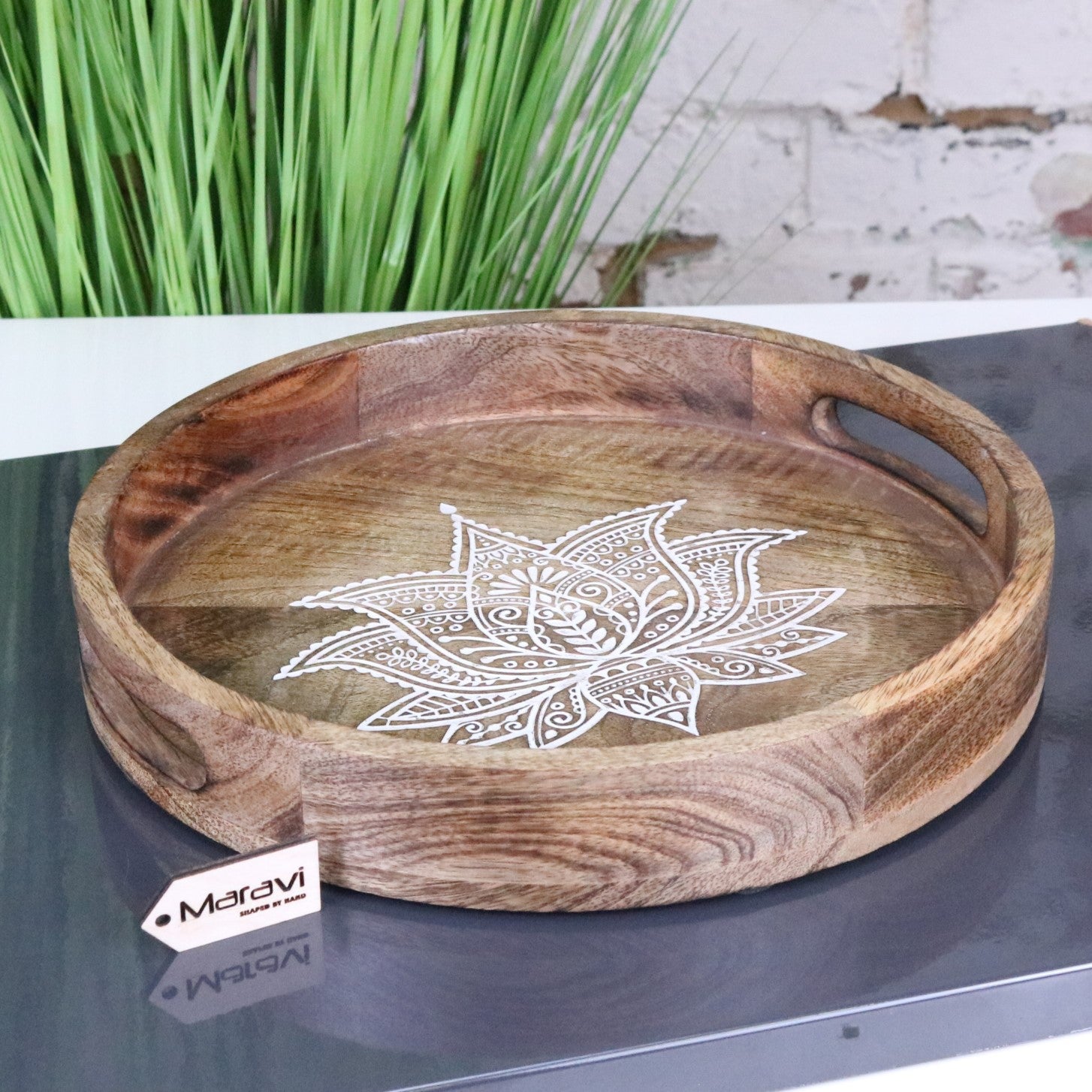 Thamara Round Mango Wood Tray - Main Image