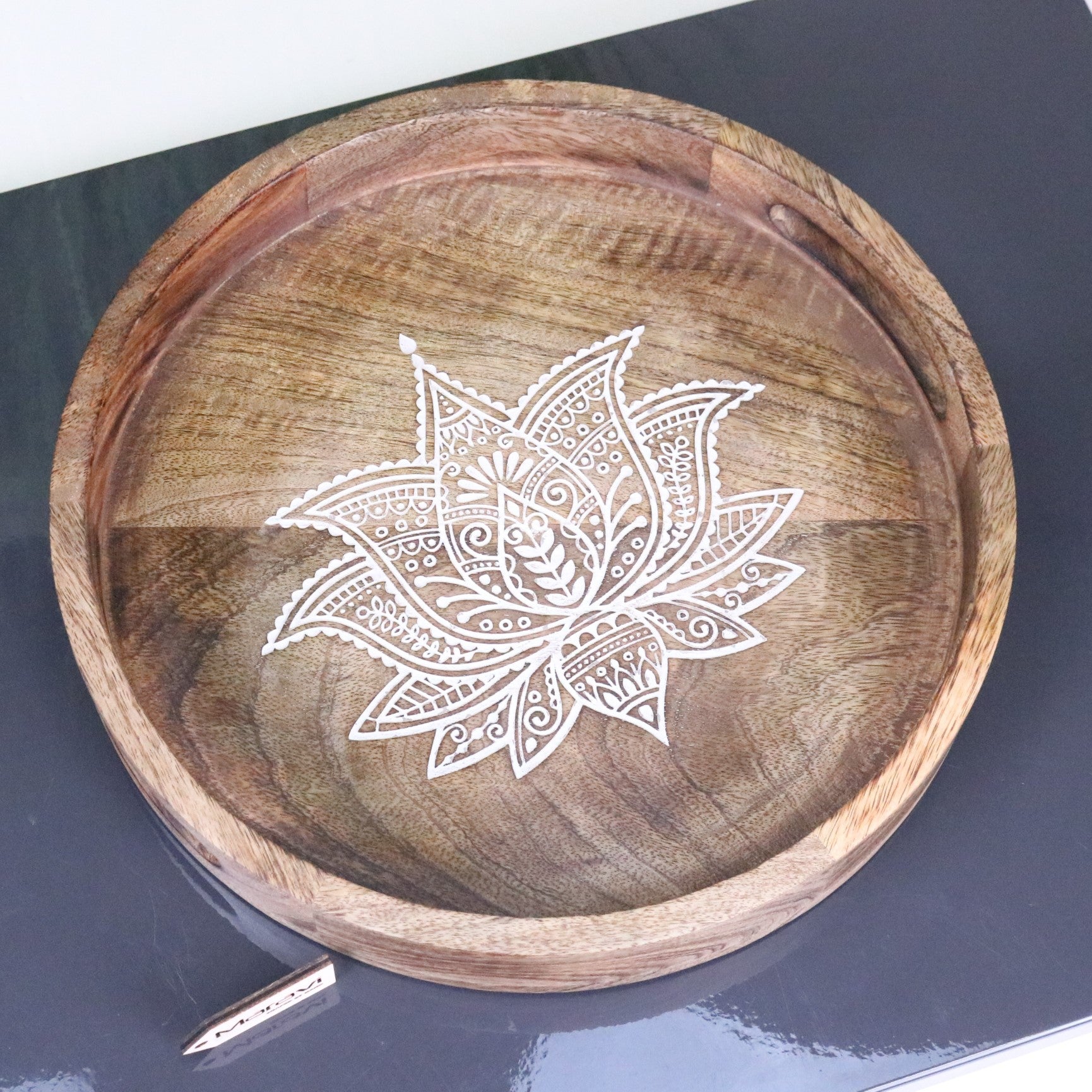 Thamara Round Mango Wood Tray - Top View