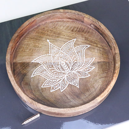 Thamara Round Mango Wood Tray - Top View