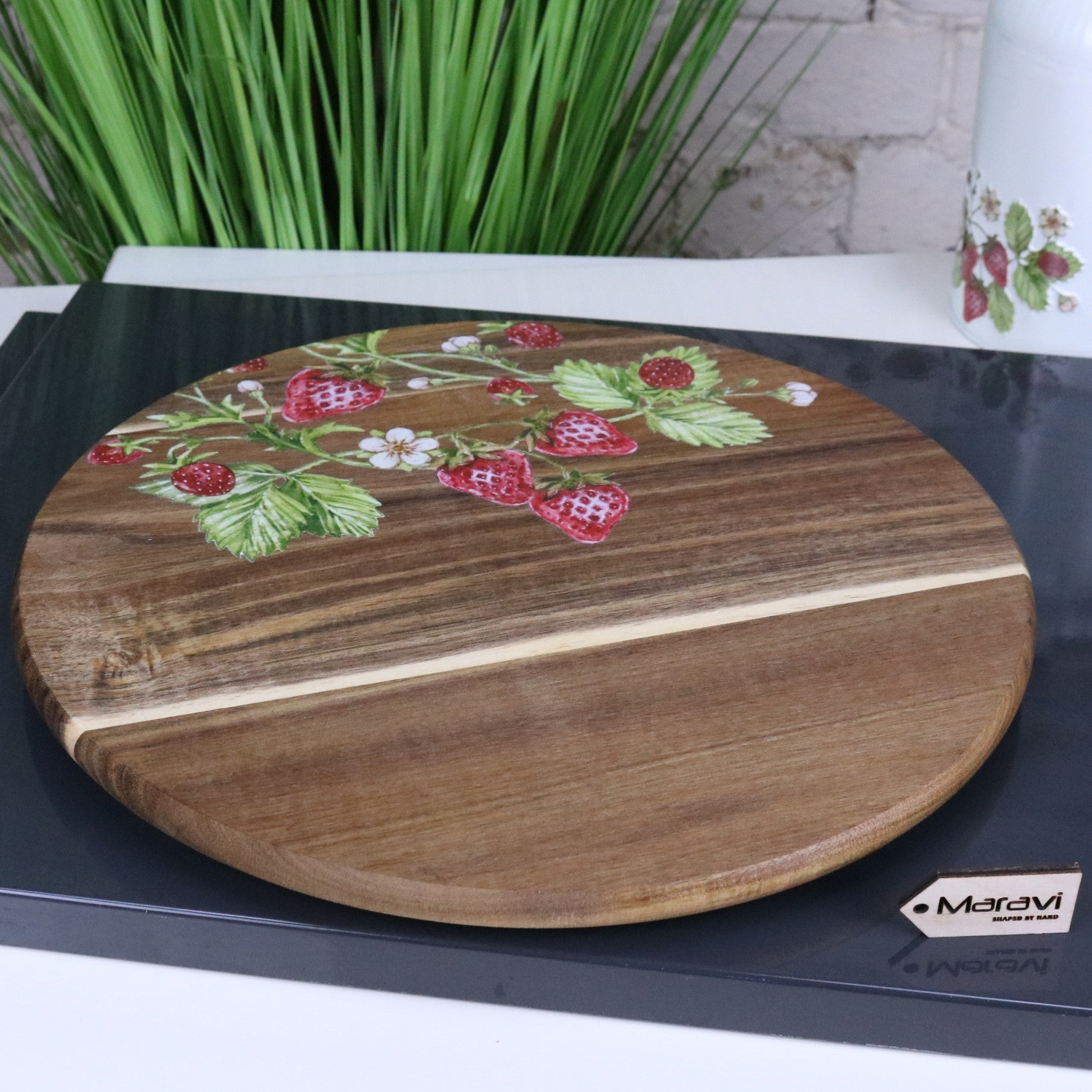 Thaniya 35cm Wooden Lazy Susan Strawberry Design - Main Image