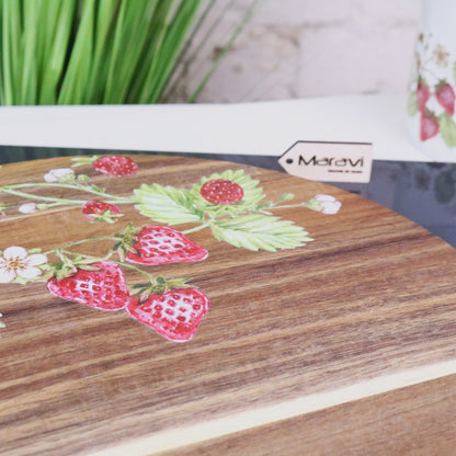 Thaniya 35cm Wooden Lazy Susan Strawberry Design - Closeup of Strawberry Design