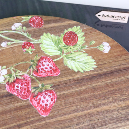 Thaniya 35cm Wooden Lazy Susan Strawberry Design - Closeup of Leaf Pattern