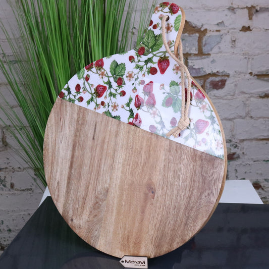 Thaniya Round Chopping Board 48cm Enamel Strawberry Field Design - Main Image