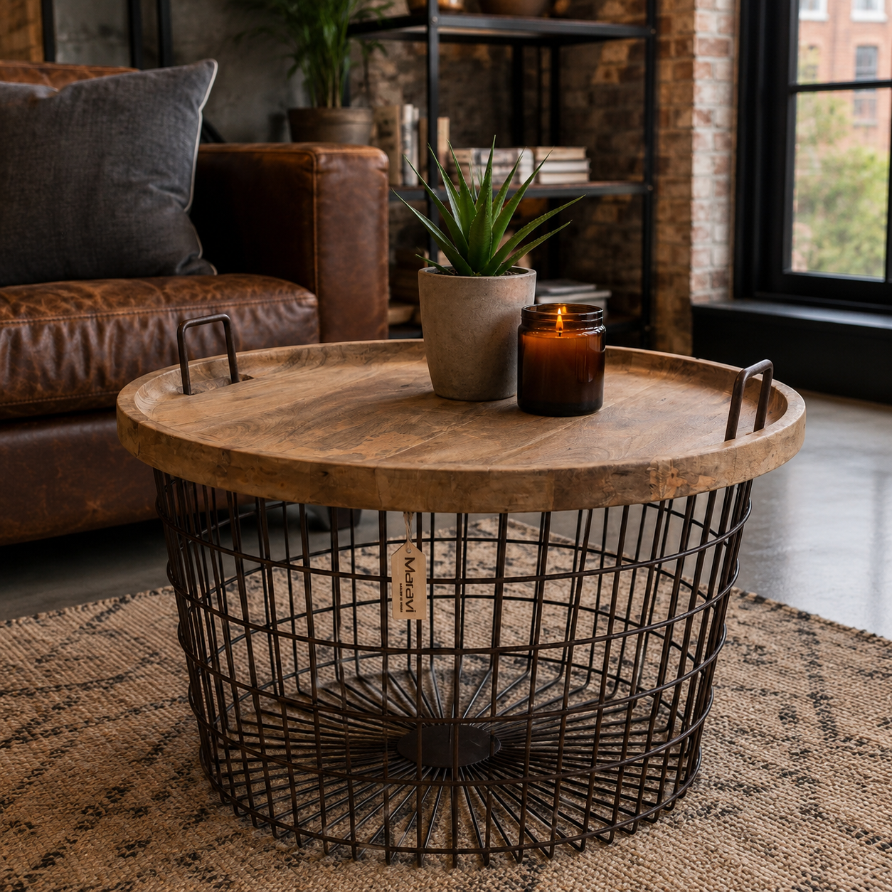 Tilpi Industrial Basket Table With Wood Lid - Lifestyle Image