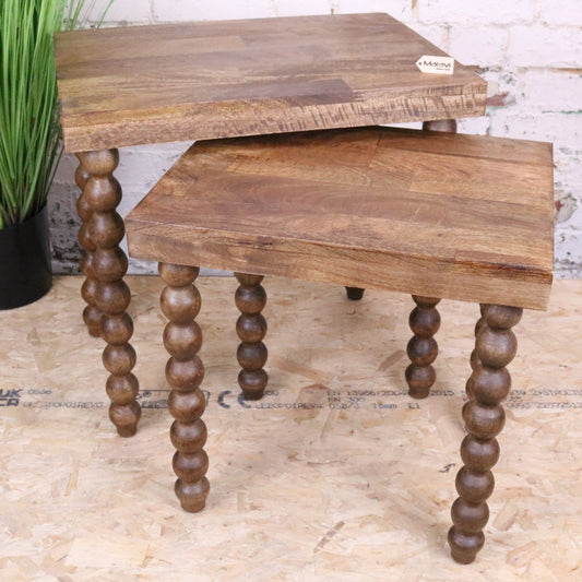 Tivani Wooden Side Table Set of 2 Bobbin Legs - Main Image