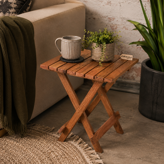 Vaitin Wooden Folding Stool - Lifestyle Image