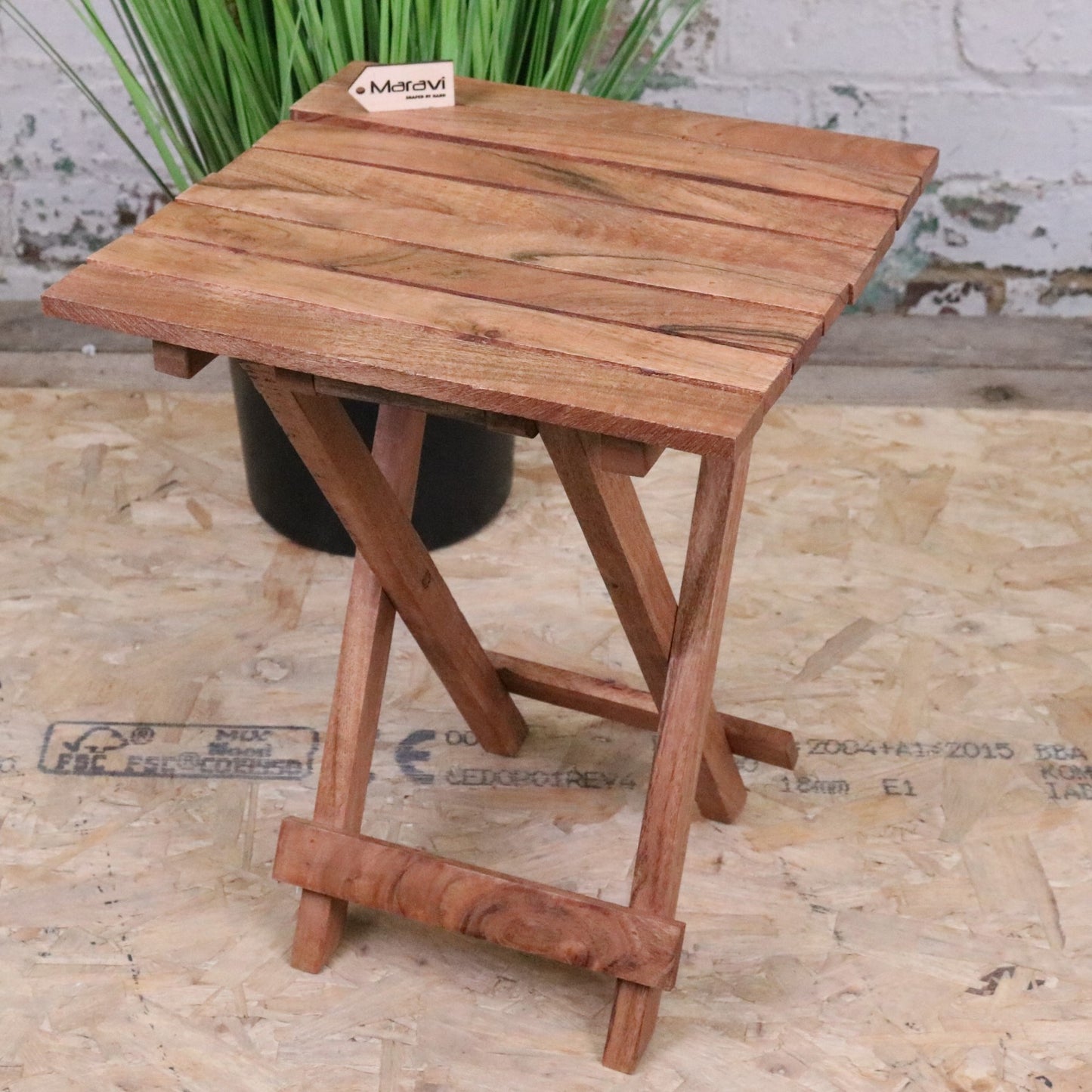 Vaitin Wooden Folding Stool - Angled Side View
