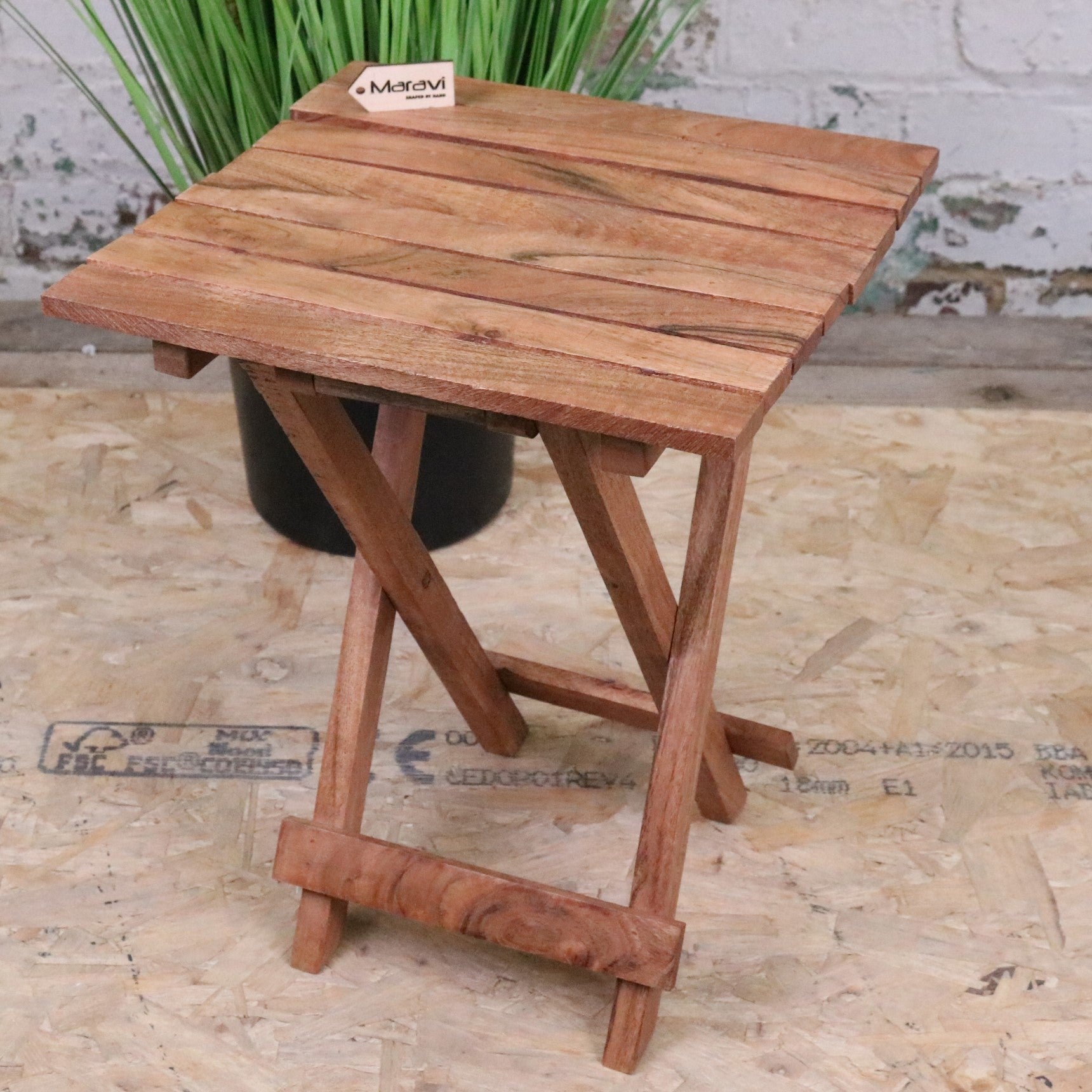 Vaitin Wooden Folding Stool - Angled Side View