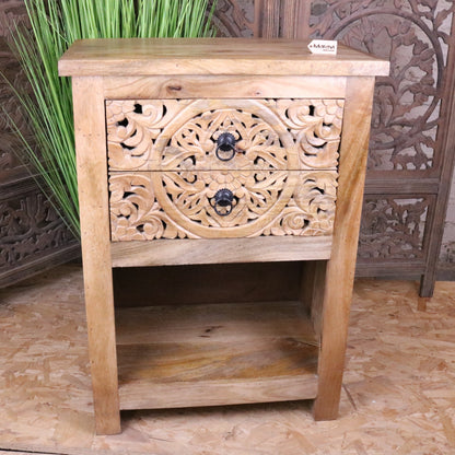 Vansura Carved Bedside Table 2 Drawer - Main Image