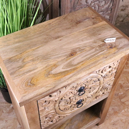 Vansura Carved Bedside Table 2 Drawer - Top View