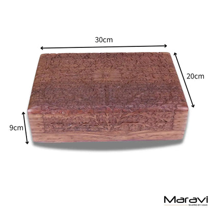 Vansuri Large Hand Carved Wooden Box Velvet Lined - Dimensions