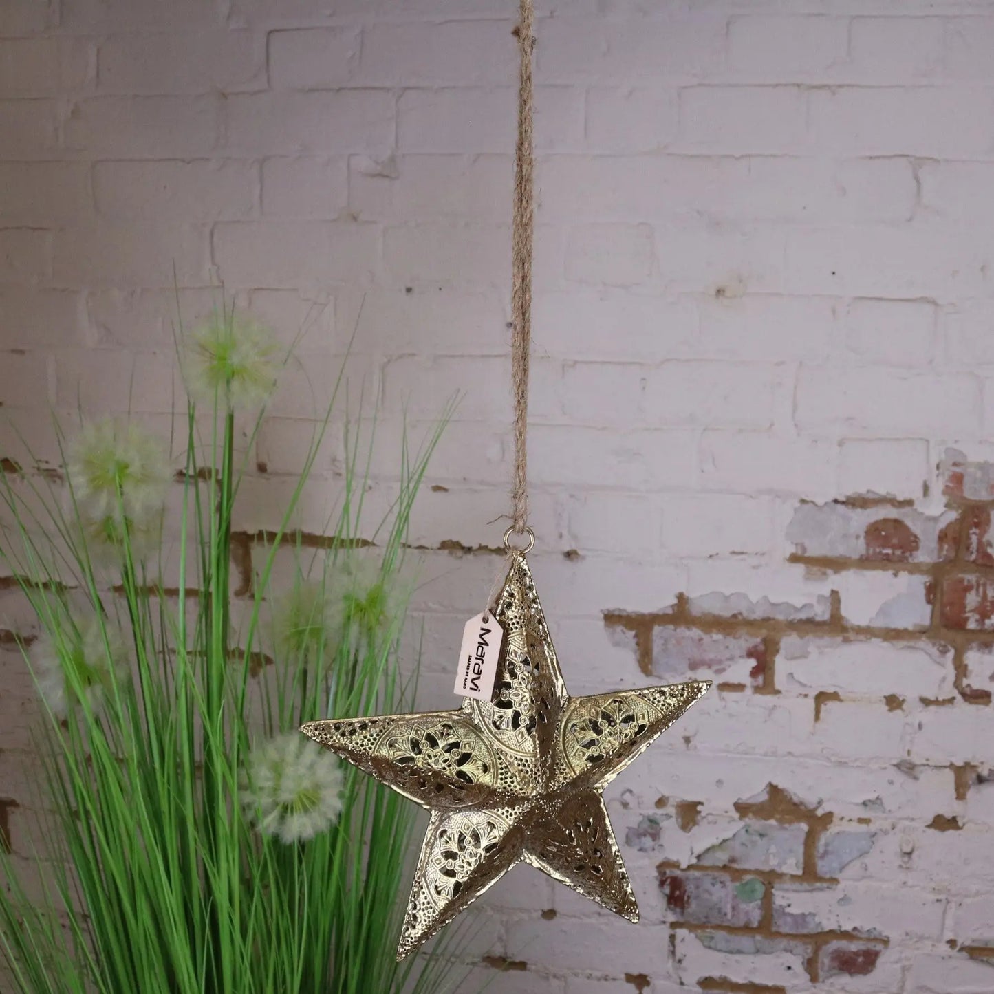 Varnika Metal Hanging Star Decoration Gold - Showing Hanging Rope