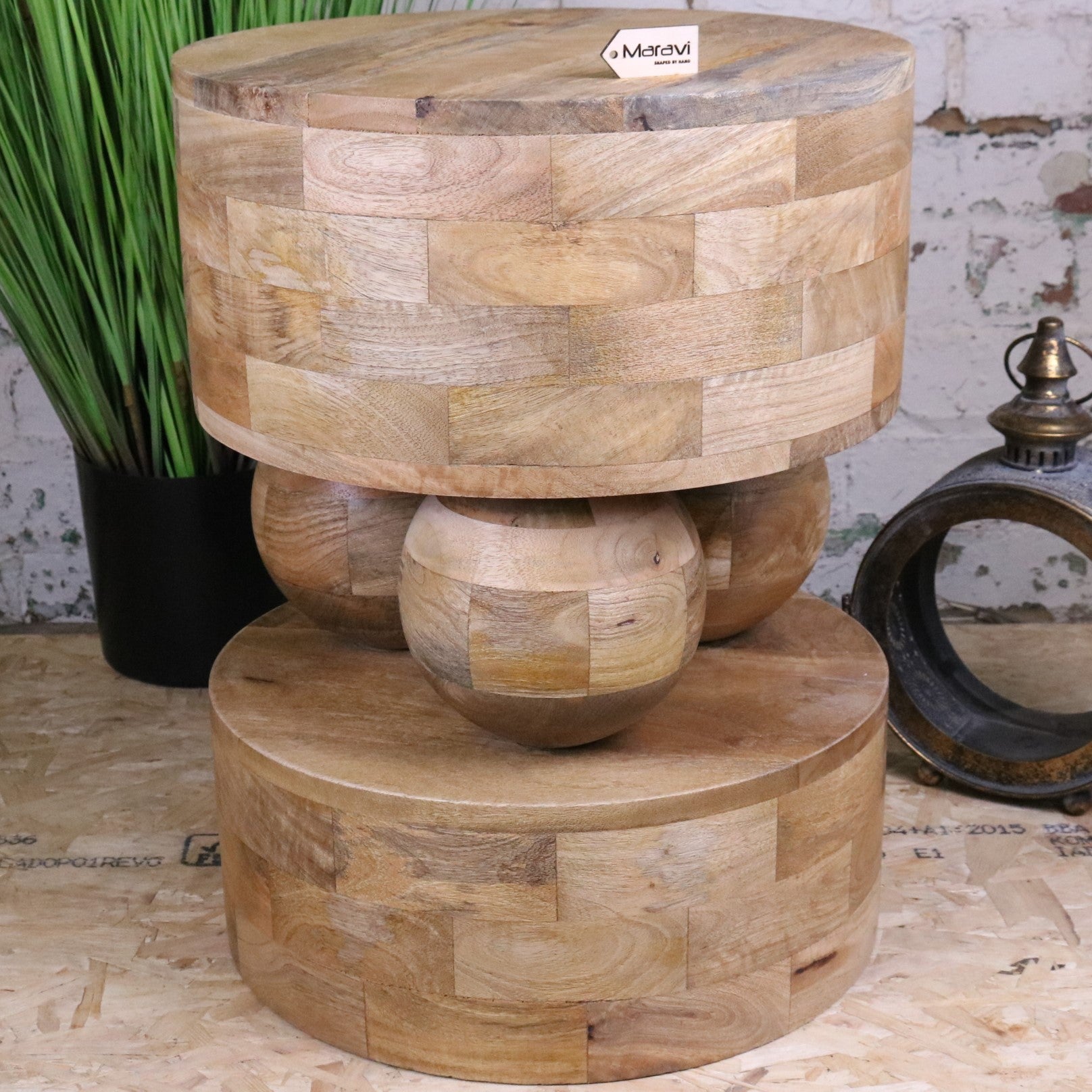 Varuni Mango Wood Side Table - Front View