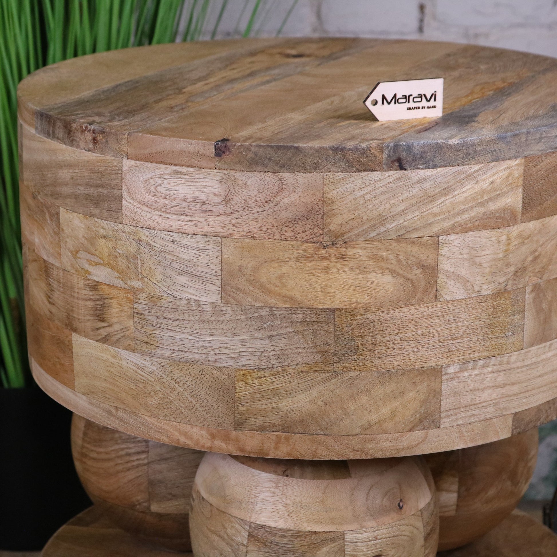 Varuni Mango Wood Side Table - Showing Side of Table