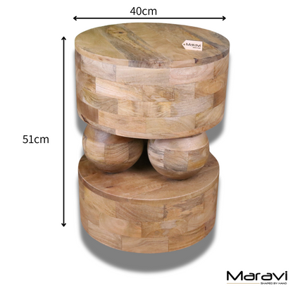 Varuni Mango Wood Side Table - Dimensions