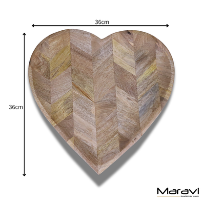 Vedara Heart Shape Wooden Serving Platter 36cm