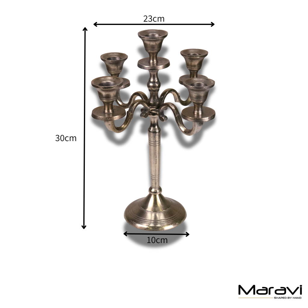 Veeha Candelabra Centerpiece 5 Candle Holder 30cm Champagne Gold - Dimensions