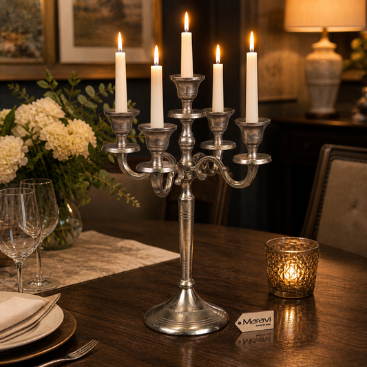 Veeha Candelabra Centerpiece 5 Candle Holder 30cm Champagne Gold - Lifestyle Image