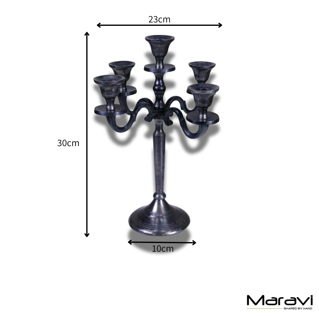 Veeha Candelabra Centerpiece 5 Candle Holder 30cm Gunmetal Silver - Dimensions