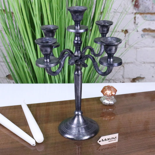Veeha Candelabra Centerpiece 5 Candle Holder 30cm Gunmetal Silver - Main Image