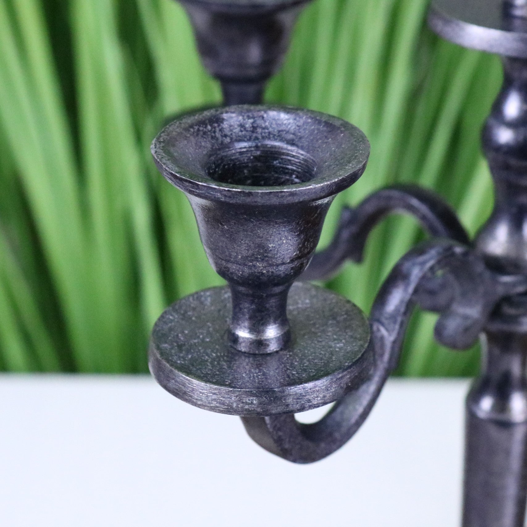 Veeha Candelabra Centerpiece 5 Candle Holder 30cm Gunmetal Silver - Closeup of Candle Holder