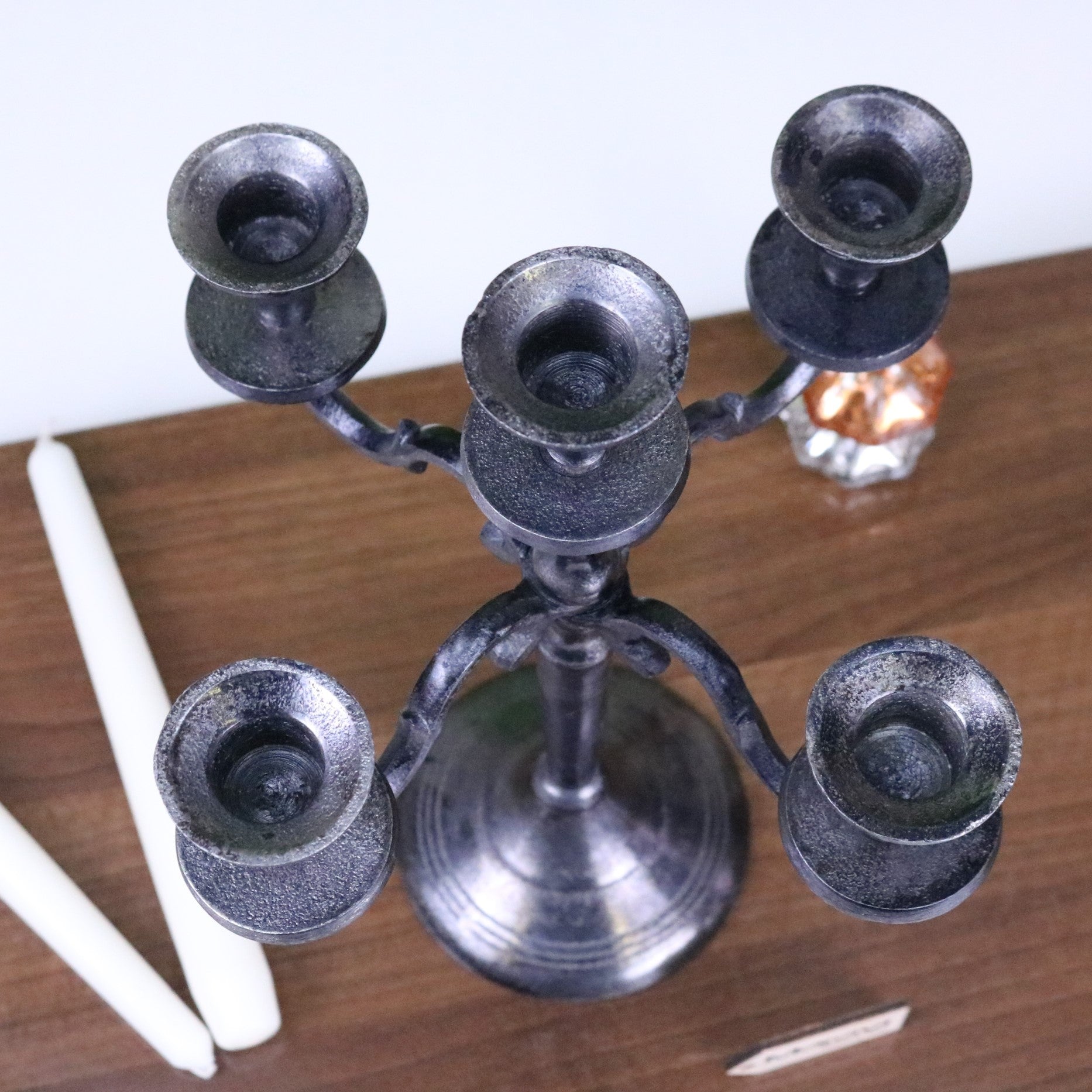 Veeha Candelabra Centerpiece 5 Candle Holder 30cm Gunmetal Silver - Top View