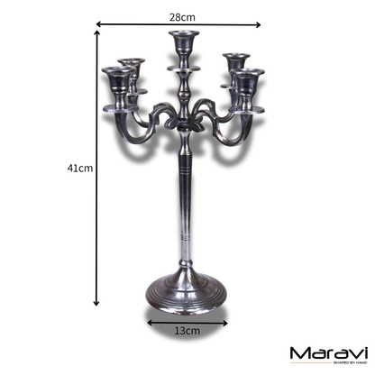 Veeha Candelabra Centerpiece 5 Candle Holder 40cm Distressed Silver - Dimensions