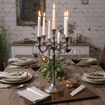 Veeha Candelabra Centerpiece 5 Candle Holder 40cm Distressed Silver - Lifestyle Image