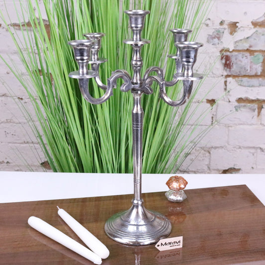 Veeha Candelabra Centerpiece 5 Candle Holder 40cm Distressed Silver - Main Image