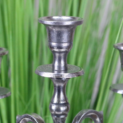 Veeha Candelabra Centerpiece 5 Candle Holder 40cm Distressed Silver - Closeup of Middle Candle Holder