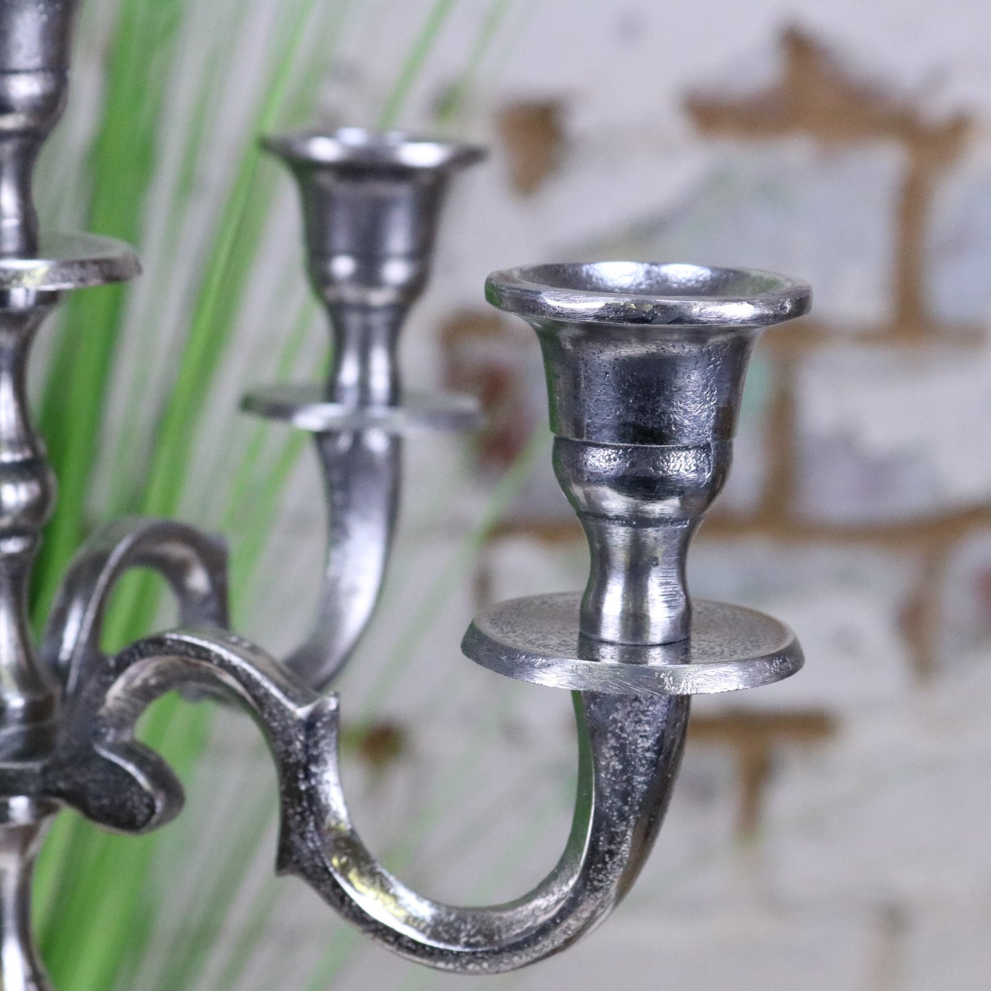Veeha Candelabra Centerpiece 5 Candle Holder 40cm Distressed Silver - Closeup of Candle Holder