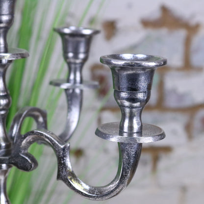 Veeha Candelabra Centerpiece 5 Candle Holder 40cm Distressed Silver - Closeup of Candle Holder