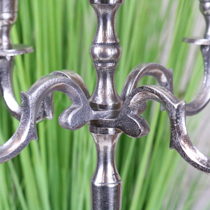 Veeha Candelabra Centerpiece 5 Candle Holder 40cm Distressed Silver - Central Joining Point
