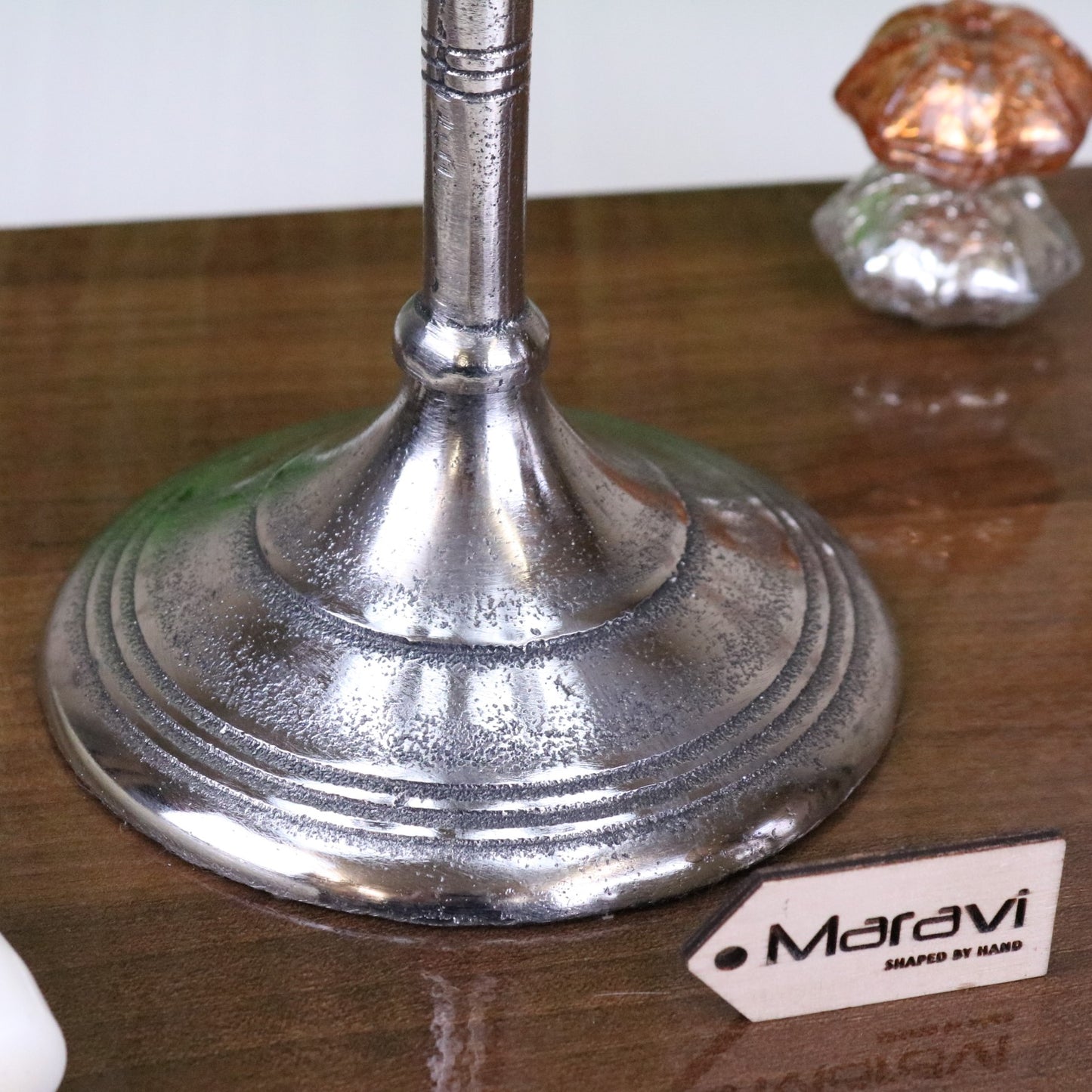 Veeha Candelabra Centerpiece 5 Candle Holder 40cm Distressed Silver - Closeup of Base
