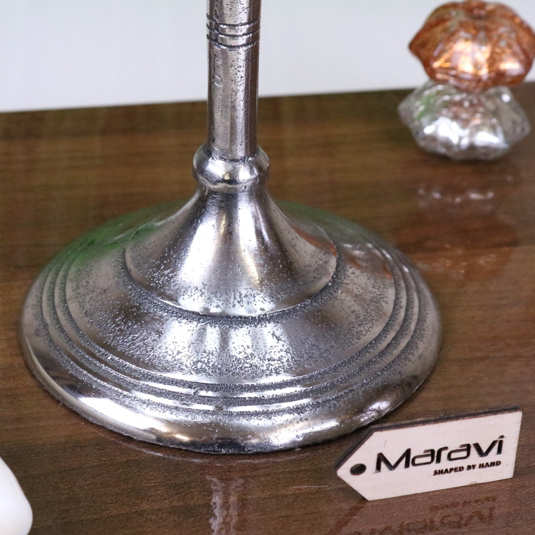 Veeha Candelabra Centerpiece 5 Candle Holder 40cm Distressed Silver - Closeup of Base