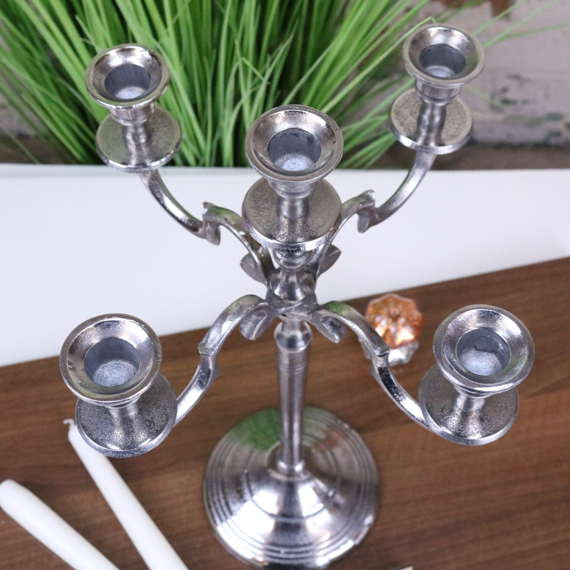 Veeha Candelabra Centerpiece 5 Candle Holder 40cm Distressed Silver - Top View